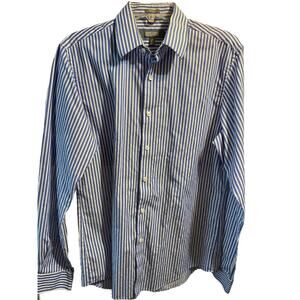 Kenneth Cole Reaction Shirt Men’s M 15.5 34/35 Slim Fit Blue Striped Cotton